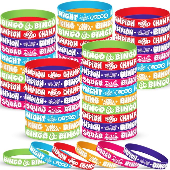 Huquary 36 Pcs Bingo Rubber Bracelets Party Favors, Bingo Game Night Champion Silicone Wristbands Bulk Party Supplies Decorations, Birthday Carnival Event Prizes Gifts