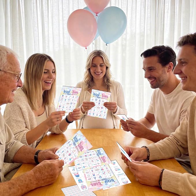 Gender Reveal Bingo Game Cards - 24 Players Neutral Baby Shower Activities for Family and Friends, Pregnancy Announcement Bingo Cards for Adults, Holiday Party Supplies Favors
