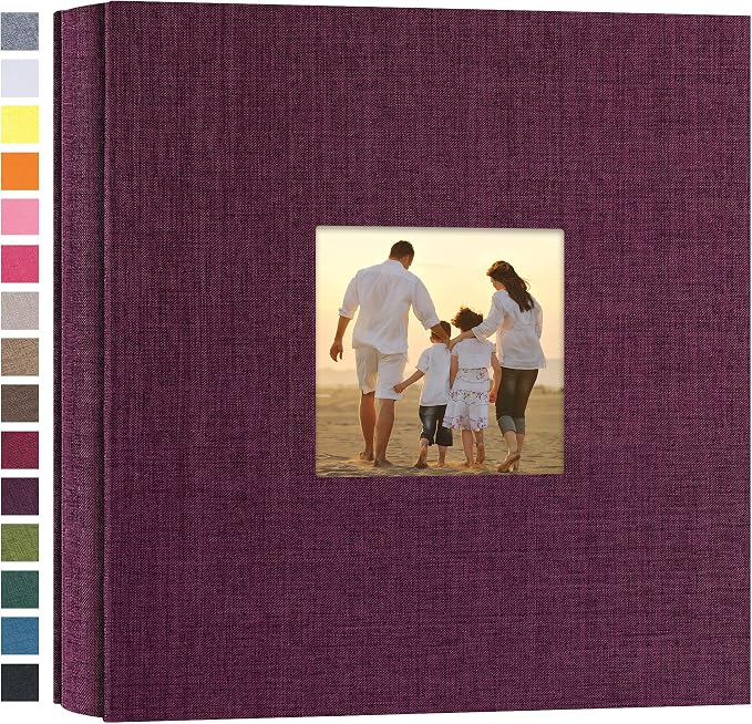 potricher Small Photo Album 4x6 200 Photos Linen Cover Picture Photo Book for Family Wedding Anniversary Baby Vacation (Purple,200 Pockets)