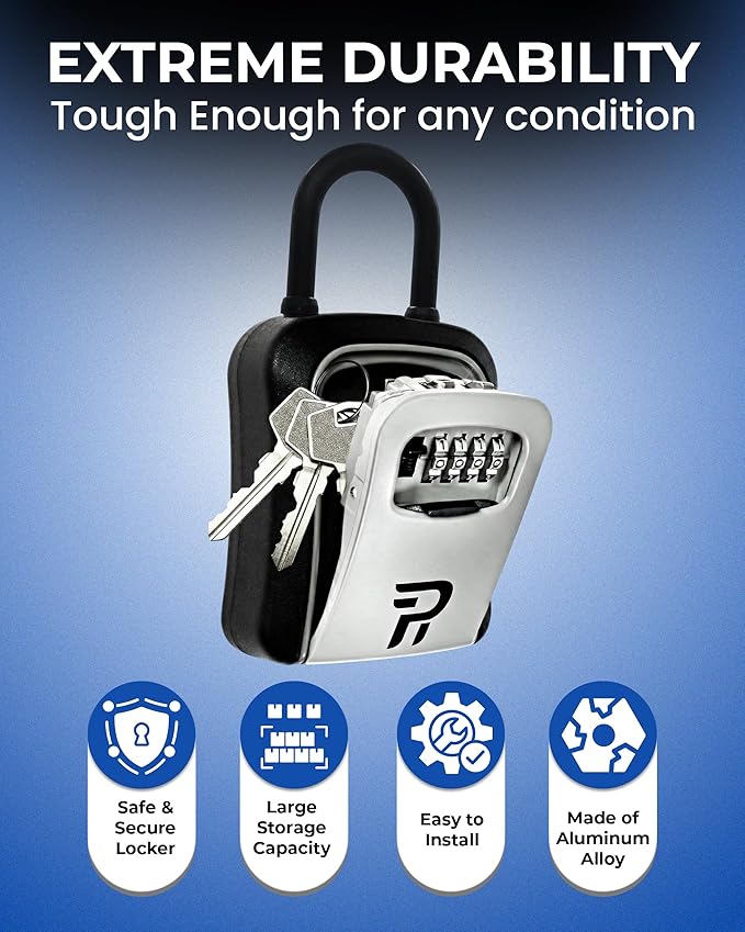 Key Lock Box for Outside – Large Outdoor Lockbox for Keys with Code, 4-Digit Combination Hidden Safe to Hide a Key Outside, Portable Safe Key Storage, 6.7 in, 1 Pack