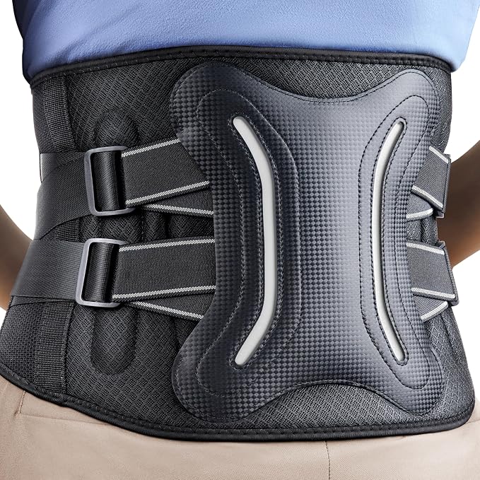 FEATOL Lower Back Brace with 5 Reinforced Stays for Women and Men, Adjustable Snug-Fit Lumbar Support Belt for Work, Size XXL, Waist 44.1-48.4 in, Grey
