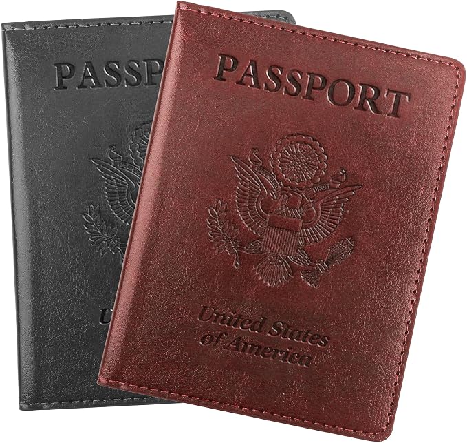 Passport Holder for Travel Men Women - Passport Cover, Passport Wallet Case Travel Essentials Travel Must Haves Accessories Blocking Leather Card Slot Protector for Stocking Stuffers Gifts,Black&Brown