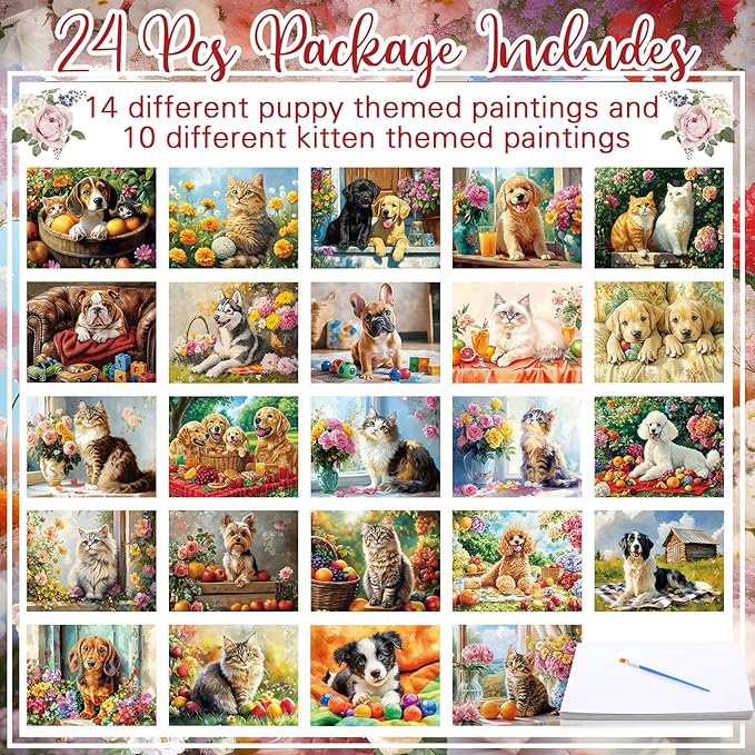 24 Pcs Dementia Products for Elderly Alzheimers Activities for Adults Seniors Reusable Water Painting Supplies with 1 Painting Brush Water Doodle Coloring Drawing Gifts Set(Pets)