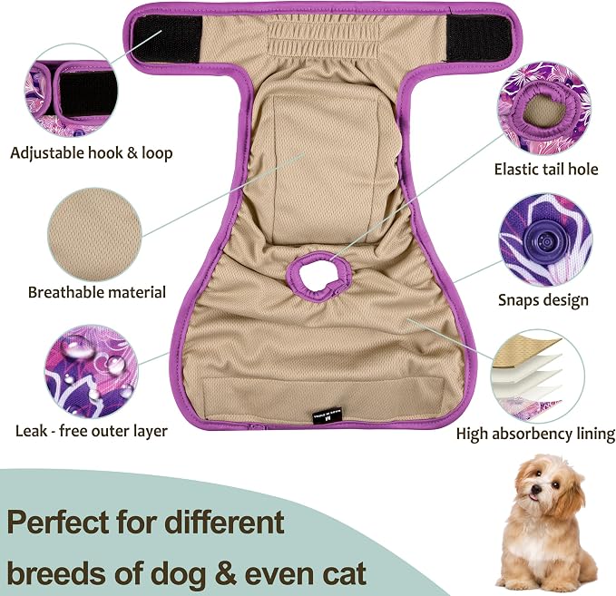 Female Dog Diapers - Premium Reusable Diapers for Doggie in Heat - Highly Absorbent for Pet Incontinence with Adjustable Snaps Butterfly, M