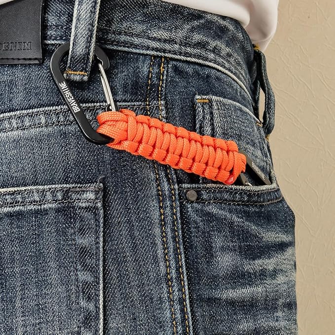 BRAVESHINE Paracord Keychain Carabiner Clip | D Ring Hanger Lanyard Hook | 7.3inch Long | for Stroller, Water Bottle, Key, Backpacks, Men, Women, Luggage, Car Seat Headrest, Fence, Bag Charms