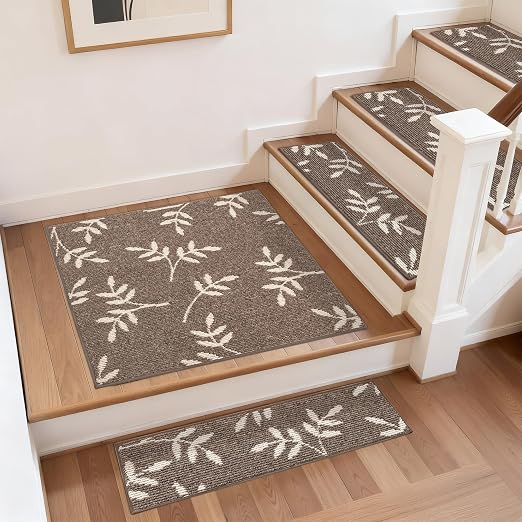 Non-Slip Landing Mat for Wooden Steps Indoor,Carpet Stair Treads | 30"x 30" Peel and Stick Soft Stair Rugs for Pets, Non Skid Wood Staircase Step Treads Reusable,Stair Protectors, Brown