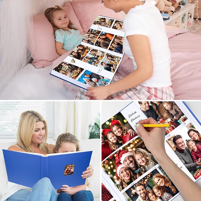 4x6 Photo Album Holds 600 Photos with Writing Space, Linen Cover Picture Book with Front Window for Family Wedding Baby Travel & Graduation Memories, Blue