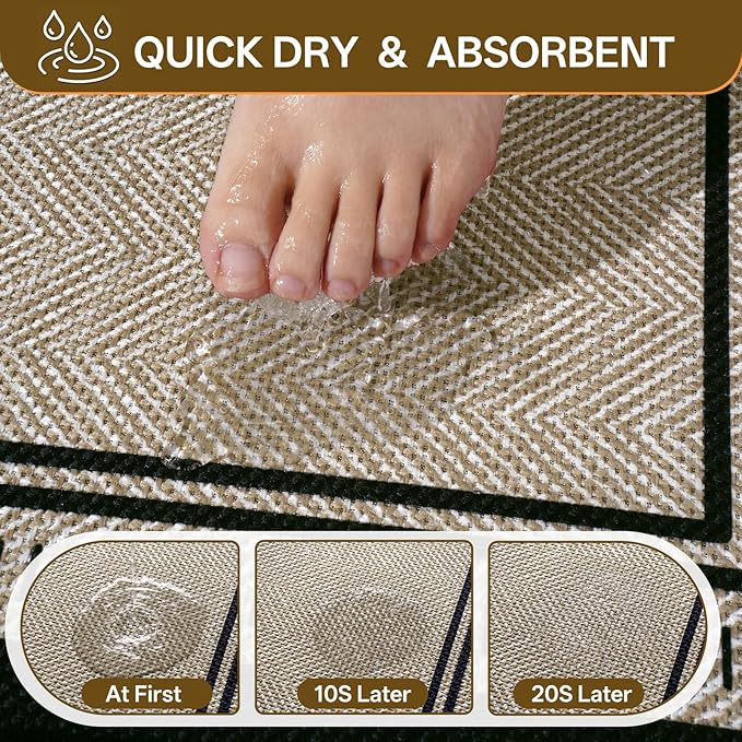 16"×24" Non Slip Bath Mat with Rubber Backing, Absorbent Quick Dry Bath Mats Washable, Low Pile Bathroom Rugs Fit Under Door for Bathroom Floor, Shower and Sink, Brown