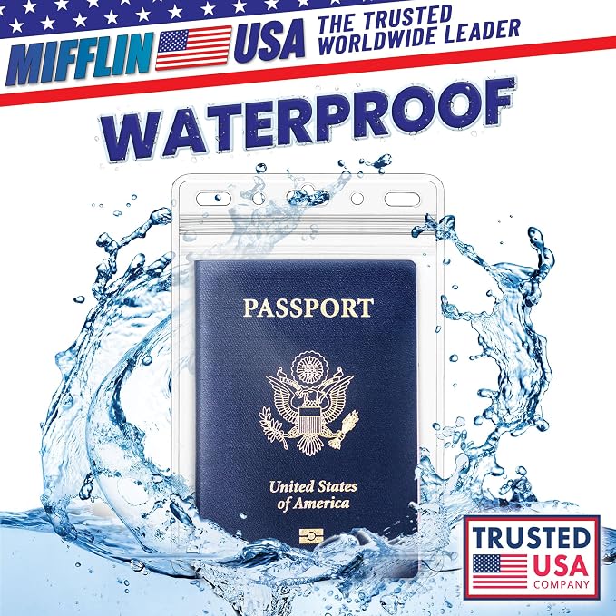 Mifflin-USA Passport & Card Holders (Clear, 4x6 inch, 10 Pack), Extra Large (XXL) ID Name Badge Holder, Waterproof Vertical Plastic Card Holders