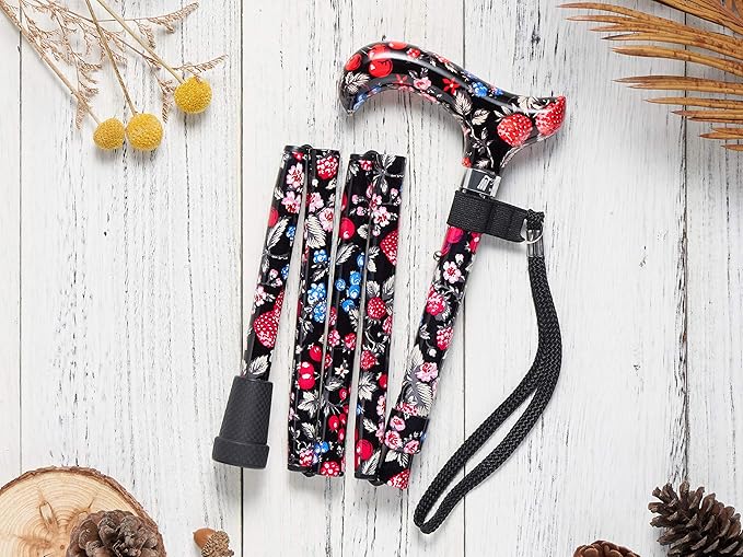 [Combo] Merry Sticks Lightweight Foldable Walking Canes for Women and Men, Adjustable & Collapsible Walking Stick for Seniors, Includes A Cane Bag & A Smart Reflective Cane Holder