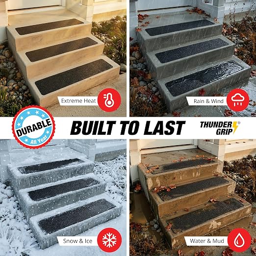 Outdoor Stair Treads Non-Slip 30" x 6" 15-Pack Waterproof 80-Grit Grip Tape