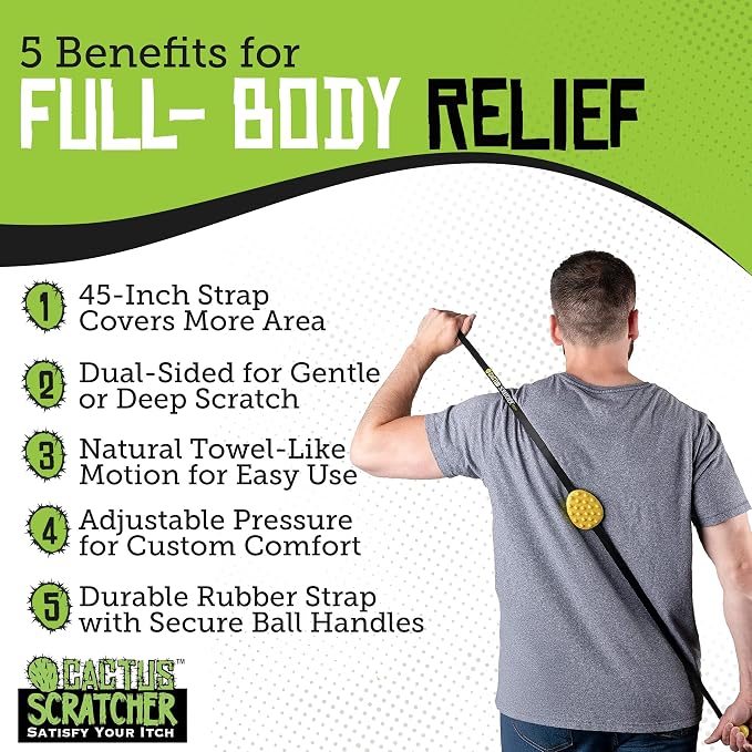 2-Hand Mini Back Scratcher - 2-Sided Back Scratching Tool for Hard-to-Reach Area, Durable 45" Strap w/Ball Handles for Towel Like Operation, Universal Gifts for Men and Women,Yellow
