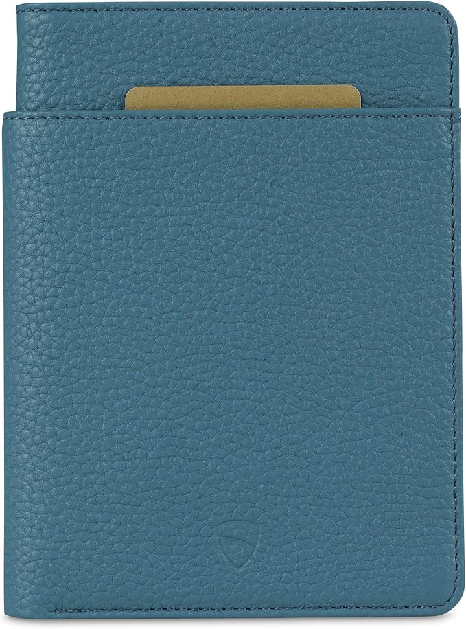 Vaultskin KENSINGTON Passport Holder for Travel, RFID Wallet (Turquoise) | Slim genuine leather book cover, small case for men and women, inner sleeve, cards, cash, scan blocking protection, gift box