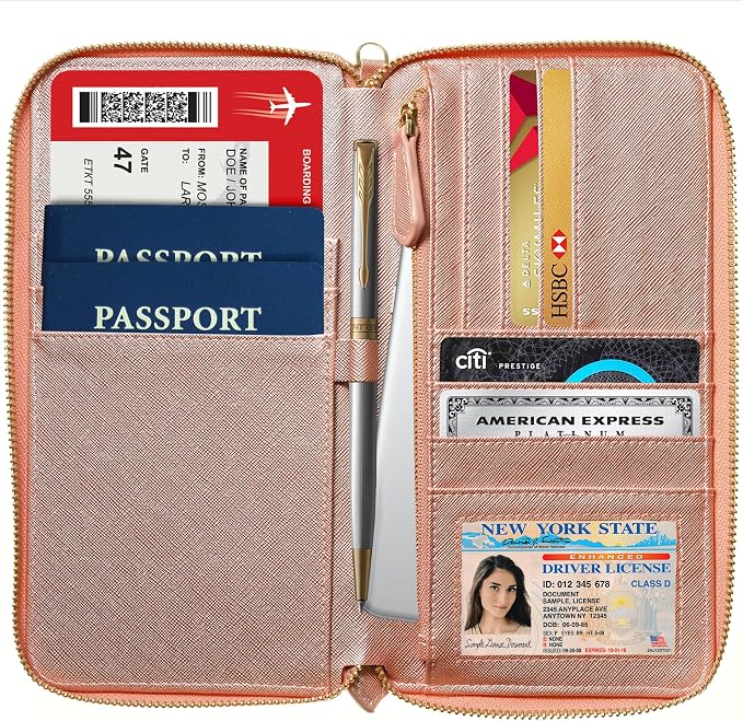 Travel Document Organizer - RFID Passport Wallet Case Family Holder Id Wristlet