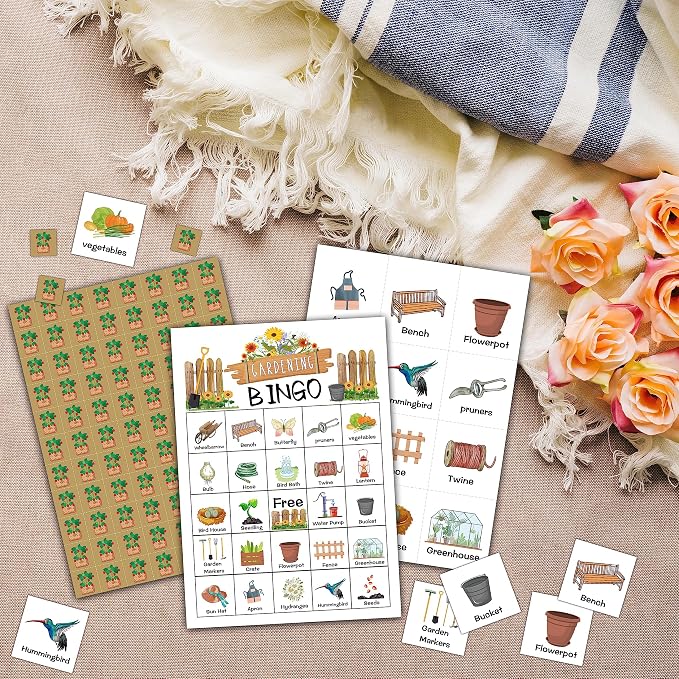 Ycyfckdr Gardening Bingo Cards, 24 Player Garden Tea Party Games, Novel Designs, Adults 18+