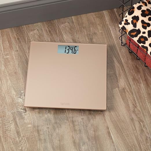 Taylor Digital Scale for Body Weight, 400 LB Capacity, Durable Glass Platform 11.8 x 11.8 Inches, Easy Read 3.2 x 1.5 In Display, Offering Daily Use in Homes for Enhance Performance, Champagne