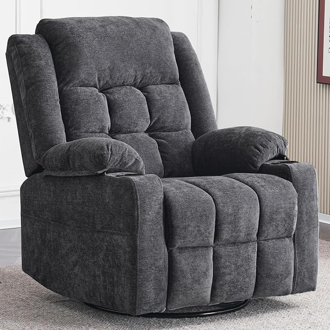 Ketaiyou Power Swivel Rocker Recliner Chair for Adults with Massage and Heat, USB and Type-C Ports, Infinite Position, Electric Glider Reclining Single Sofa Chair for Living Room (Dk Gray)