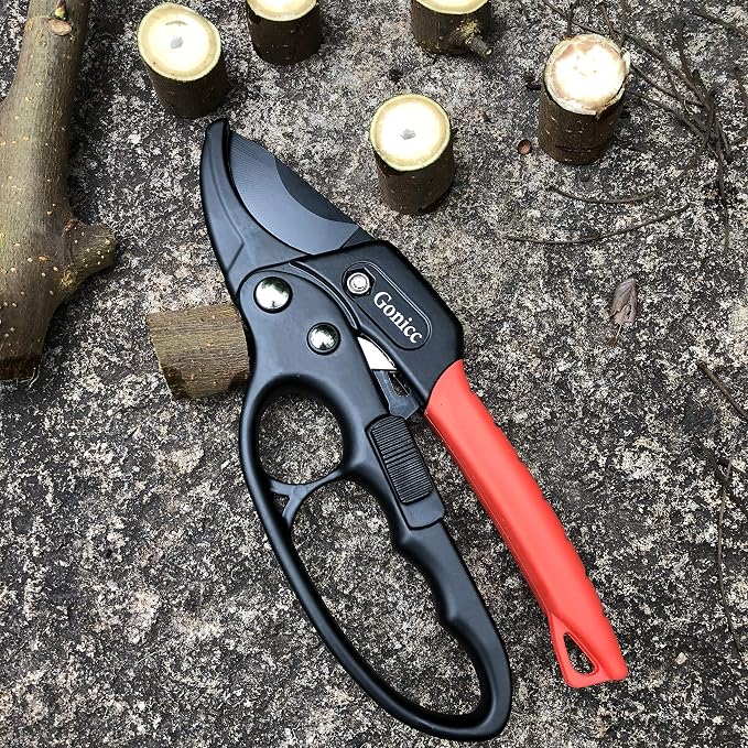 gonicc 8" Professional Ratchet Anvil Pruning Shears (GPPS-1011) | Ratcheting Mechanism, Anvil groove design, Reinforced Design Handle, Garden Shears Clippers, Hand Tools Scissors