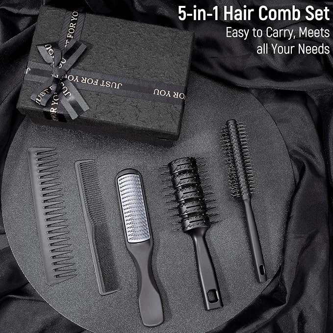 SalonSilk Hair Brush for Men, 5PCS Men Hair Brush & Styling Comb Set, Professional Barber Tools for All Hair Types, Perfect for Styling, Grooming, and Detangling