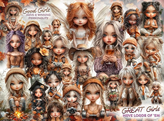 Adult Jigsaw Puzzle 1000 Piece Great Girls Collage | Features affirmations celebrating women with personality. Great for game nights on a table, puzzleboard, or floor.