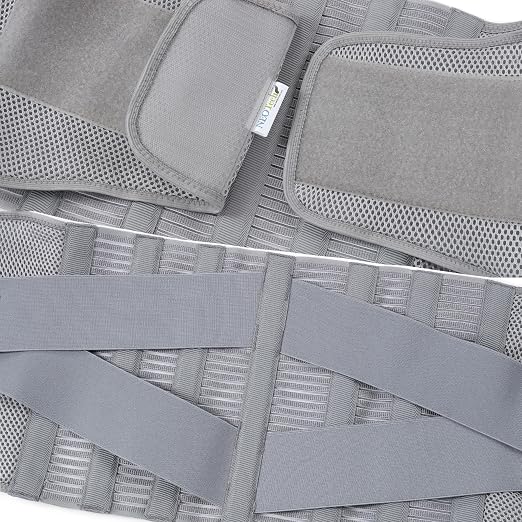 NeoTech Care Adjustable Compression Back Brace Lumbar Support Belt, Grey, Size S