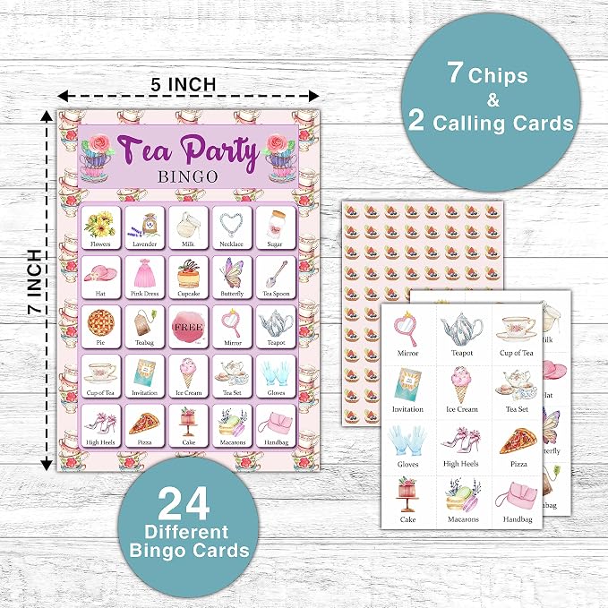 Garden Tea Party Bingo Game Card - 24 Players Bingo Games Set Indoor Outdoor Activities - Bridal Shower, Birthday, Tea Party Favors Supplies -A04