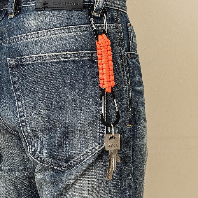 BRAVESHINE Paracord Keychain Carabiner Clip | D Ring Hanger Lanyard Hook | 7.3inch Long | for Stroller, Water Bottle, Key, Backpacks, Men, Women, Luggage, Car Seat Headrest, Fence, Bag Charms