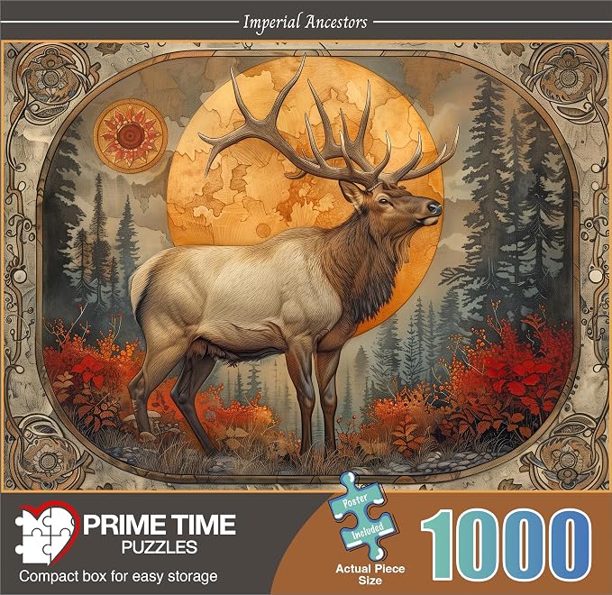 Adult Jigsaw Puzzle 1000 Piece Bull Elk Forest | Rocky Mountain fall wildlife scene. Challenging 1000-piece design. Great for game nights on a table, puzzleboard, or floor.