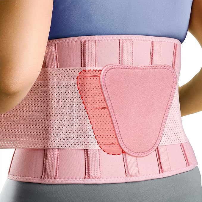FEATOL Back Brace for Lower Back Pain, Breathable Back Support Belt for Women & Men with Lumbar Pad, Lumbar Support Belt for Heavy Lifting & Work, Pink, 3XL (Circumference:54-63")