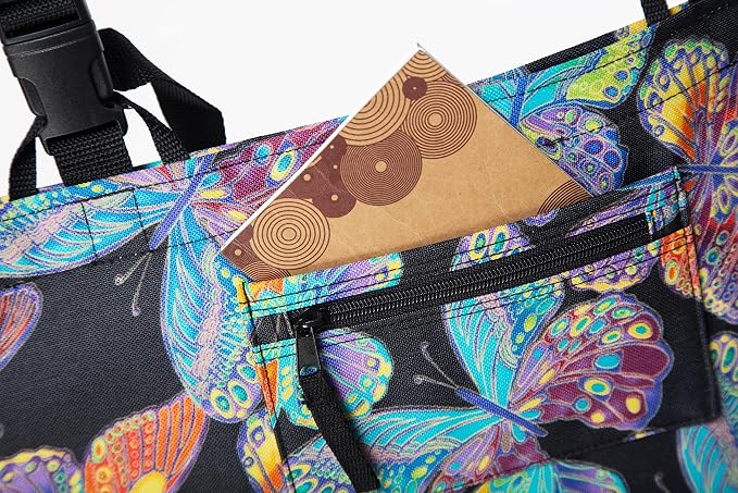 RMS Water Resistant Tote Bag for Walker and Scooter (Butterfly) | Walker Bag and Organizer, Carry a phone, wallet and personal items on a walker, rollator or scooter within easy reach