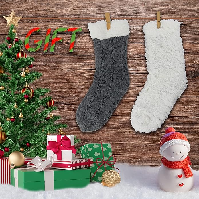 Slipper Socks for Women with Gripper - Winter Non Slip Thick Fuzzy Socks - Warm Cozy Christmas Gift