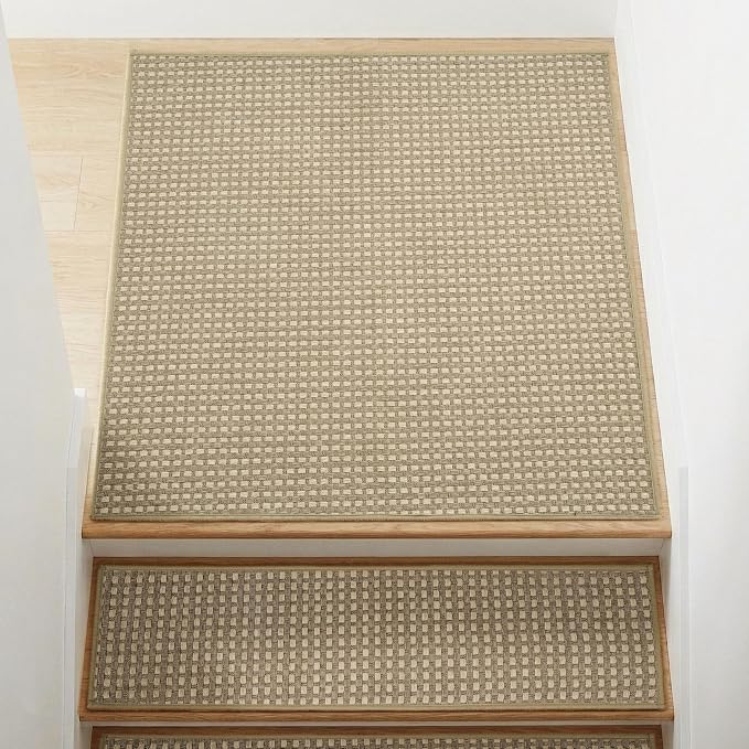 Chenille Stair Treads for Wooden Steps 31"x31", Ultra Soft Non-Slip Carpet Stair Runners Indoor, Peel and Stick Self-Adhesive Step Rugs for Kids & Dogs, Machine Washable, Beige