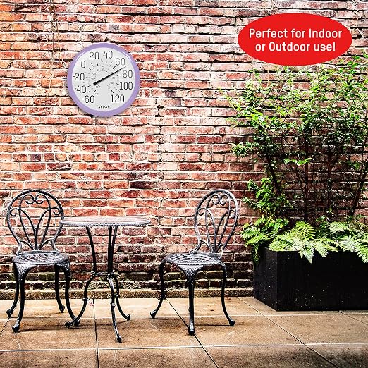 Taylor Big and Bold Wall Dial Thermometer, Indoor Outdoor Thermometer, Wireless Thermometer with Easy to Read Numbers for Patio, Pool, Garage and Indoor Areas, 13.25-inch, Lilac