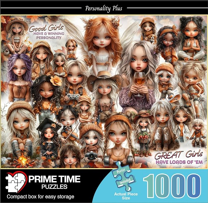 Adult Jigsaw Puzzle 1000 Piece Great Girls Collage | Features affirmations celebrating women with personality. Great for game nights on a table, puzzleboard, or floor.