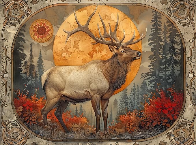 Adult Jigsaw Puzzle 1000 Piece Bull Elk Forest | Rocky Mountain fall wildlife scene. Challenging 1000-piece design. Great for game nights on a table, puzzleboard, or floor.
